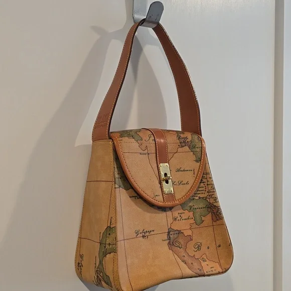 Alviero Martini| 1 Classe |Leather Vintage Map Print Purse | Limited Style - Picture 3 of 14
